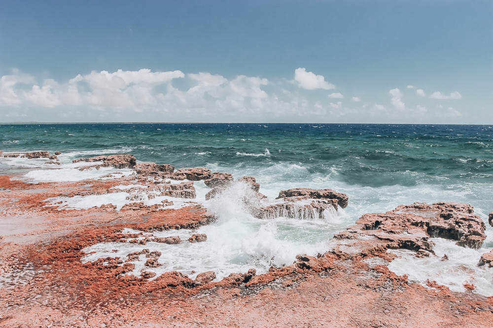 Rock formations on the eastern coast of Bonaire where swimming is not safe. Find the best beaches in Bonaire for swimming, windsurfing, and snorkeling here.