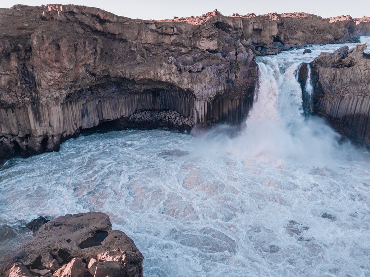 Aldeyjarfoss and the pool at its base from from the top. Check out our perfect 6 day itinerary for Ring Road in Iceland!