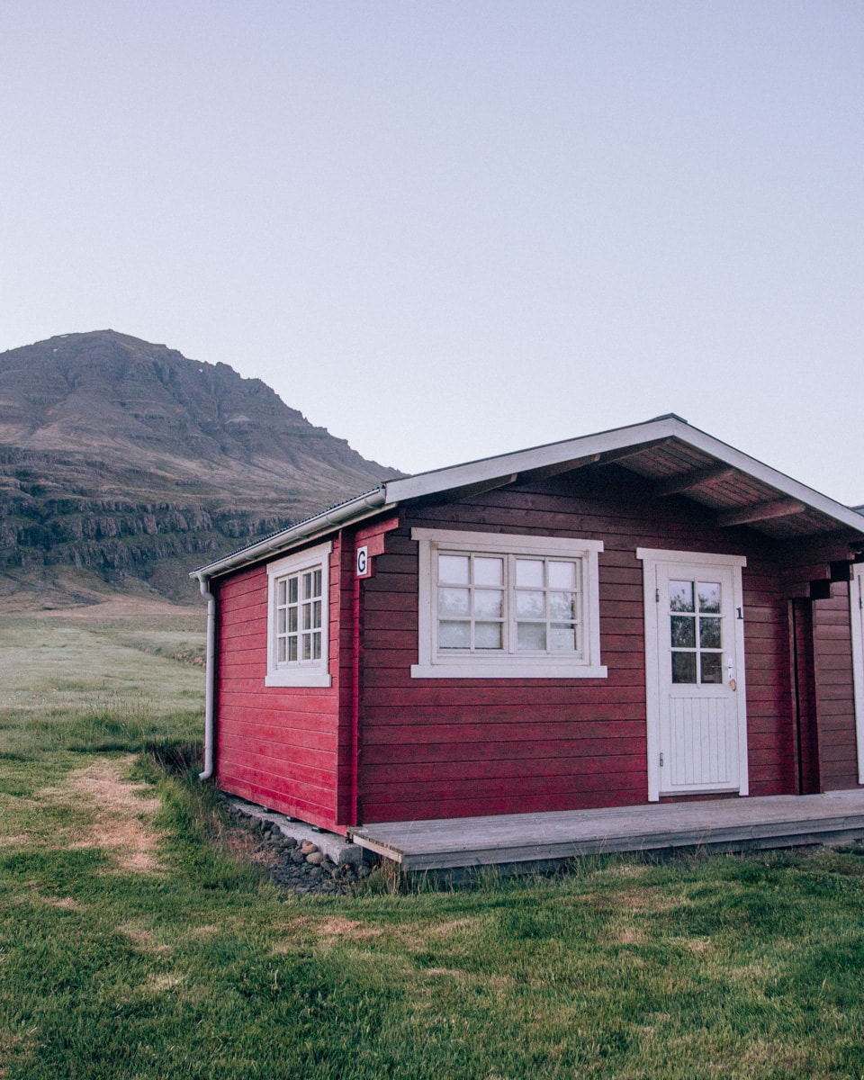 A cabin at Berunes HI Hostel in Iceland. Find the best hotels and stops for your Iceland road trip with this 6 day Iceland itinerary.