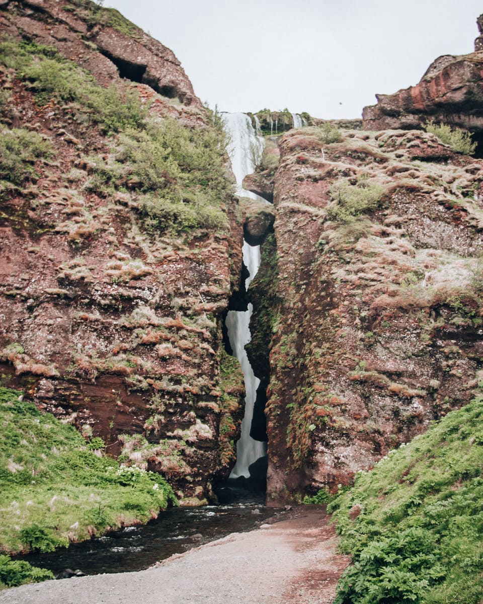 Gljufrabui waterfall in Iceland is set back in a canyon. For more of Iceland's best waterfalls, check out our full 6 day Iceland road trip itinerary.