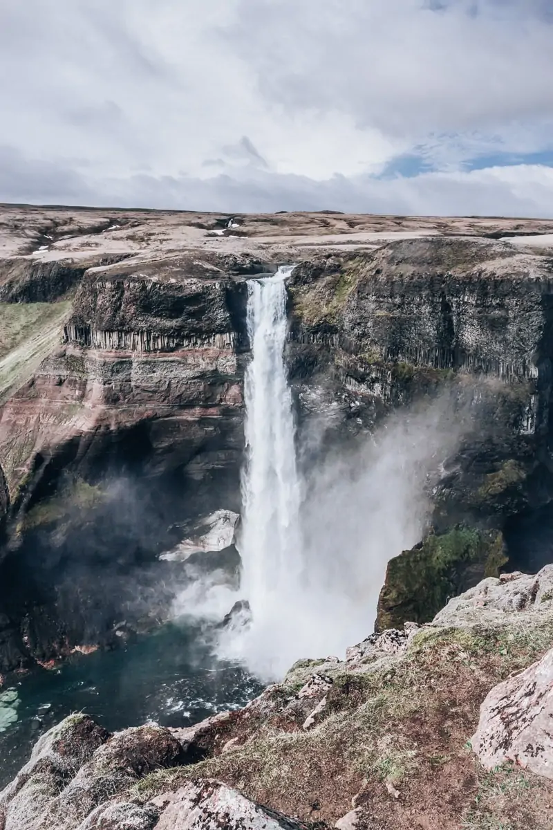 Haifoss waterfall in southern Iceland - one of the best waterfalls (and tallest) in Iceland. Click here for a full Ring Road 6 Day Iceland itinerary with a free map!