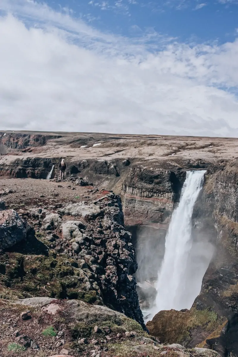 Looking over the edge at Haifoss waterfall in Iceland