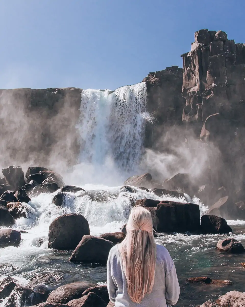 Oxararfoss waterfall in Thingvellir National Park. Check out our perfect 6 day itinerary for Ring Road in Iceland!