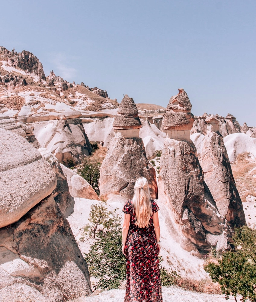 Fairy Chimney Valley or Pasabagi in Cappadocia. Check out our full 3 day itinerary for Cappadocia including the best things to do, places to stay, and locations for photos!