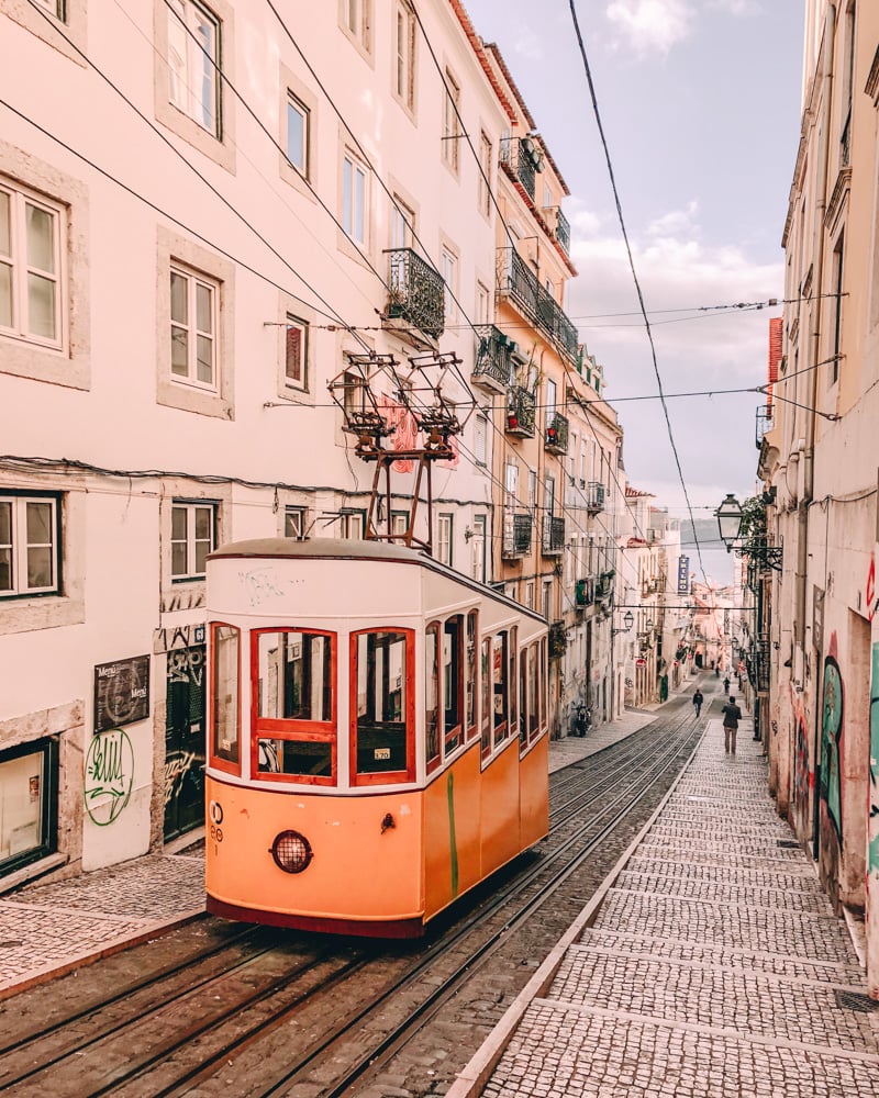 Elevador da Bica in Lisbon. Click here for a map and guide to the most Instagrammable spots in Lisbon, Portugal.