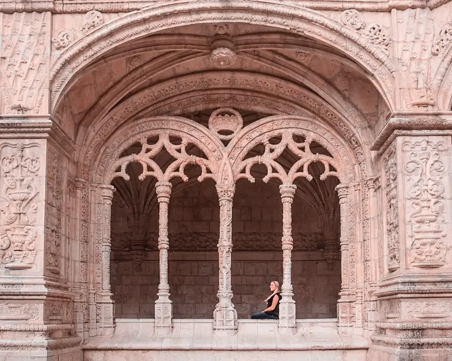 Inside windows in Jeronimo's Monastery in Lisbon, Portugal. Click here for a list of the most Instagrammable places in Lisbon, Portugal, plus a free map and other Lisbon travel tips.