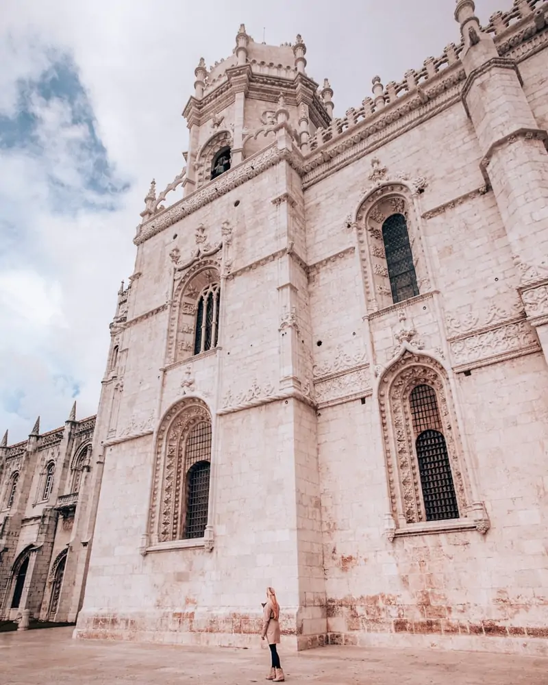 Outside of Jeronimo's Monastery in Belem. Find the best places in Lisbon for Instagrammable photos and when to go to get them to yourself!
