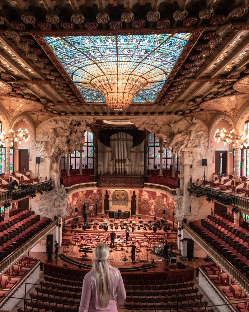 Balcony view of Palau de la Musica in Barcelona. Get a full guide to Barcelona's best things to do in this 3 day itinerary.