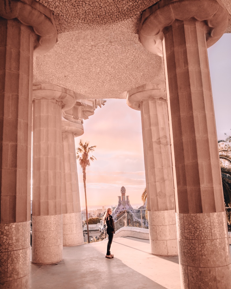 Park Guell is one of the most Instagrammable places in Barcelona - go early to beat the crowds. Click here for a full 3 day Barcelona itinerary with all the best photo spots.