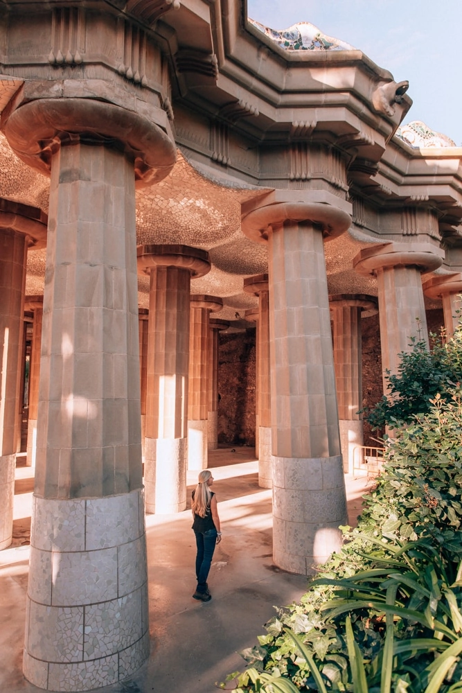 The famous columns in Park Guell in Barcelona make for a perfect photo spot. Get all the most Instagrammable places in Barcelona in this 3 day itinerary.