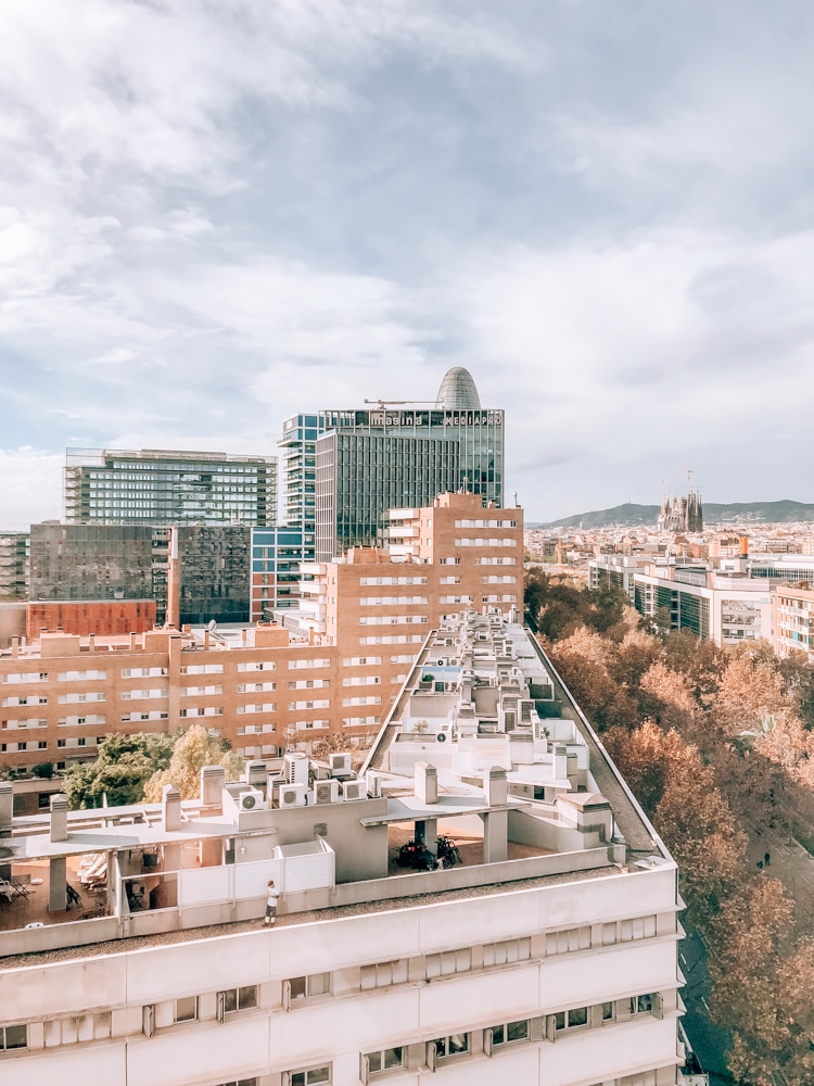The view from Four Points Diagonal in Barcelona. It is central located, making it easy to find transportation or walk to most major sites in Barcelona. See the perfect itinerary for 3 days in Barcelona!