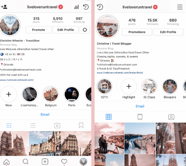 My feed around the time I signed up for an Instagram class and a year later. Find out if Instagram classes are worth the money and how to find the right one.