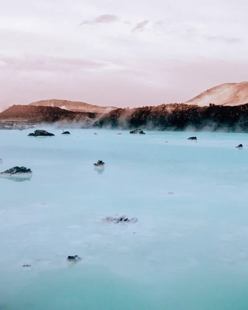 Steam rising off the Blue Lagoon Iceland at sunrise