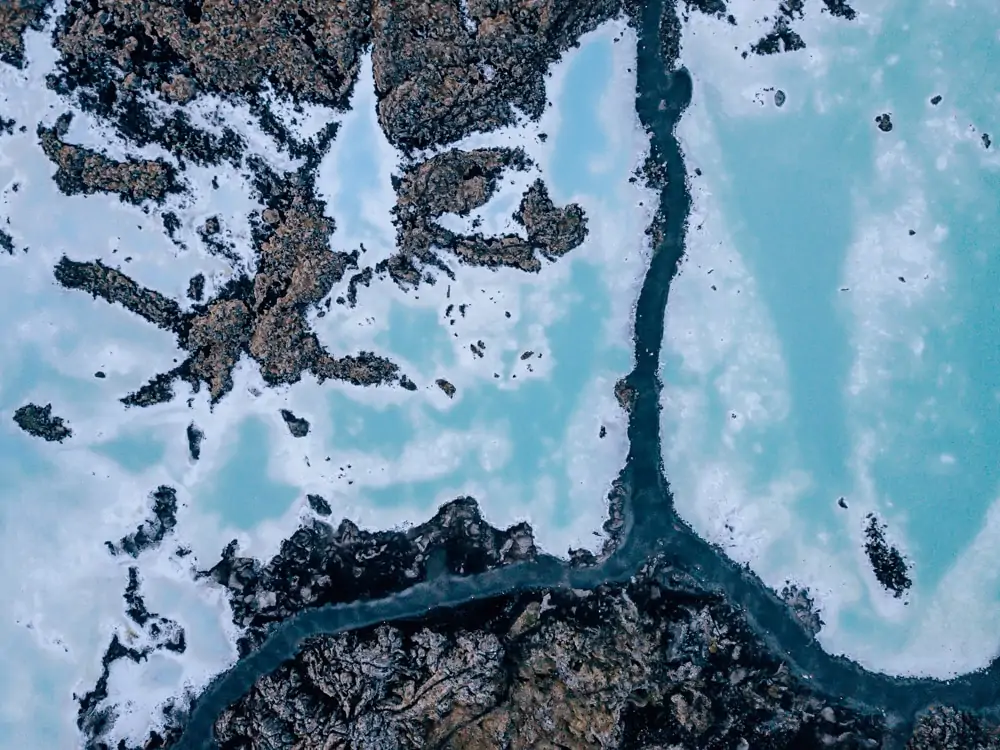 Drone shot of the Blue Lagoon in Iceland