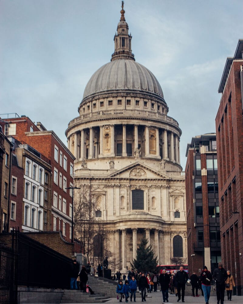 The view of St. Paul's Cathedral as you walk up from Millennium Bridge and the River Thames. Click here for a full 3 day itinerary for London including all the best London photo spots.