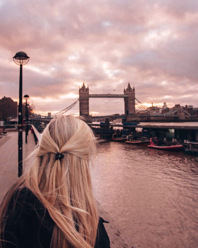 View of Tower Bridge from Coppa Club Igloos in London. Click here for a 3 day London itinerary plus all the best Instagram photo spots in London.