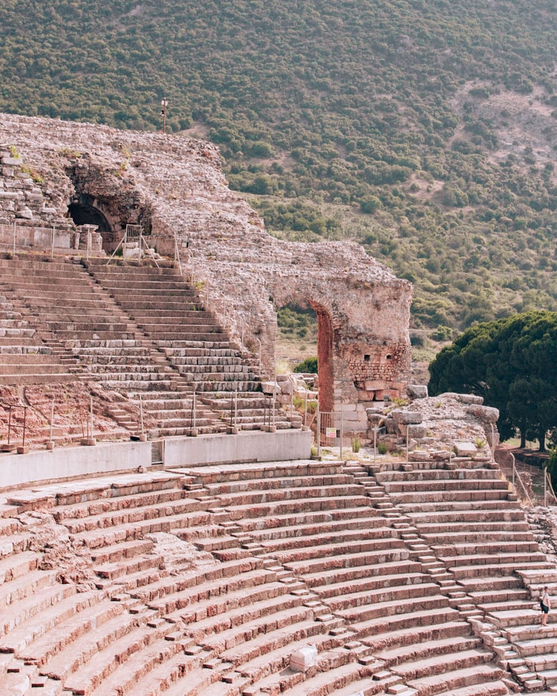 The Grand Theater in Ephesus seats 24,000 people. Find a full one day itinerary with everything you need to know about visiting the ancient ruins of Ephesus in Turkey here.