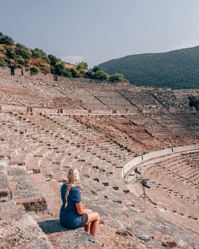 The Grand Theater in Ephesus where Paul's letter to the Ephesians was read. Find a full one day itinerary with everything you need to know about visiting the ancient ruins of Ephesus in Turkey here.