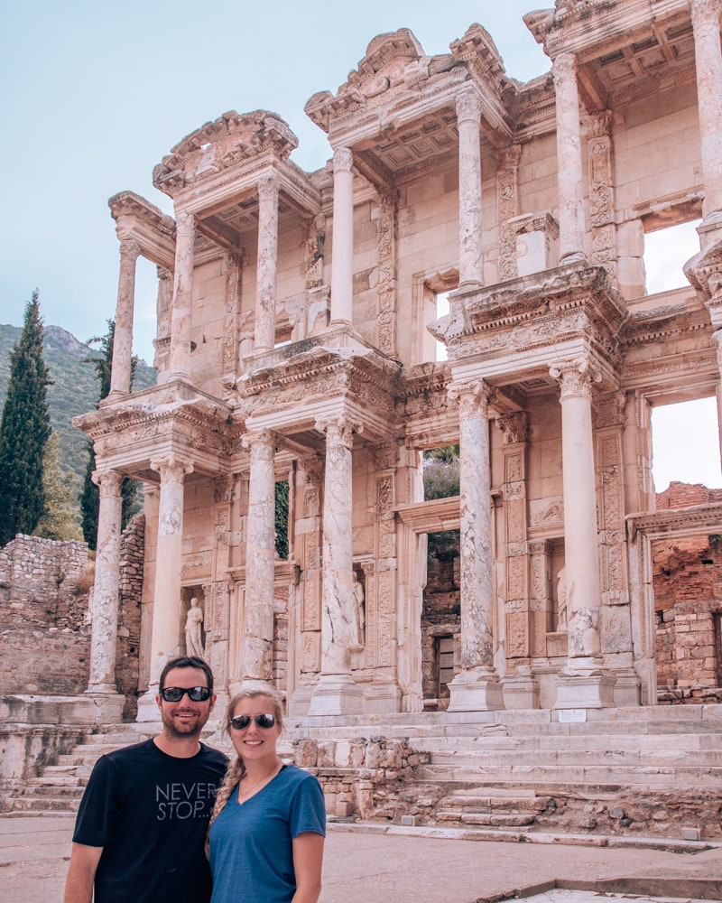 The Library of Celsus is the highlight of the ruins in Ephesus. Tripods are not allowed here, so be prepared to use rocks or ask other people to take your picture. Find a full one day itinerary with everything you need to know about visiting the ancient ruins of Ephesus in Turkey here.