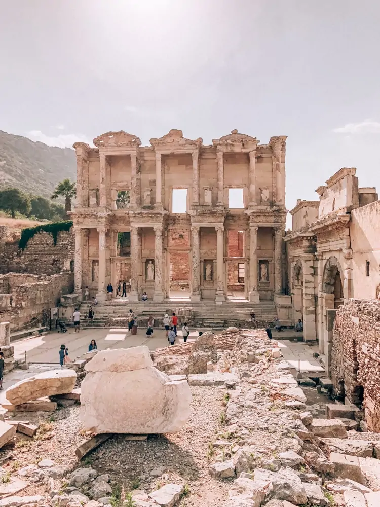 The Library of Celsus about an hour and a half before closing. Find a full one day itinerary with everything you need to know about visiting the ancient ruins of Ephesus in Turkey here.