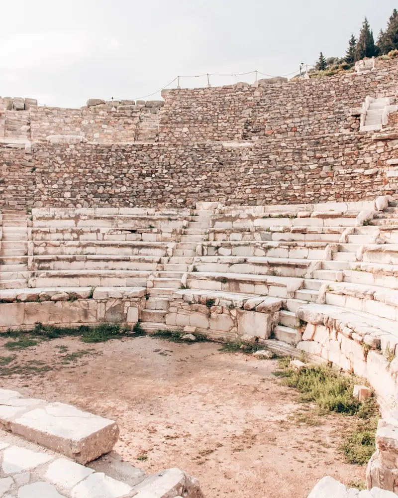 The well-preserved Odeon Theater in Ephesus holds 1,400 people. Find a full one day itinerary with everything you need to know about visiting the ancient ruins of Ephesus in Turkey here.
