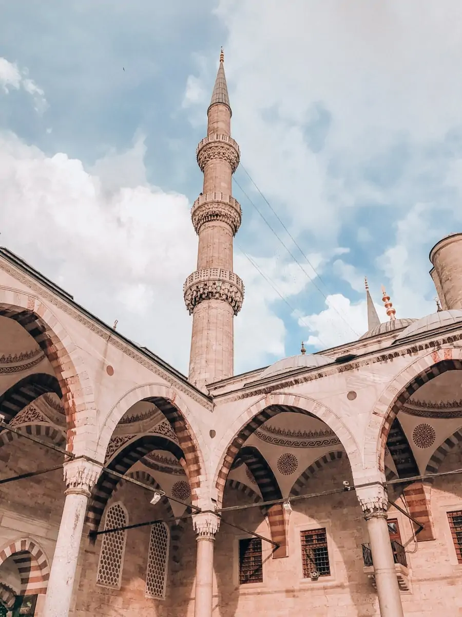 The courtyard of the Blue Mosque in Istanbul.