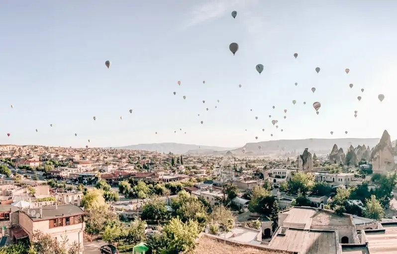 Most mornings in Cappadocia start with a hot air balloon sunrise. Check out the ultimate guide to exploring the best Turkey travel destinations on an epic road trip adventure! #turkeytravel #cappadocia #cappadociaturkey #cappadociaphotography