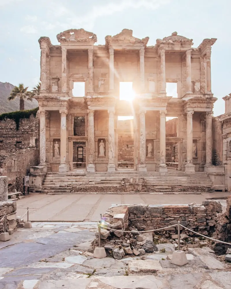 The Library of Celsus in Ephesus at sunset.