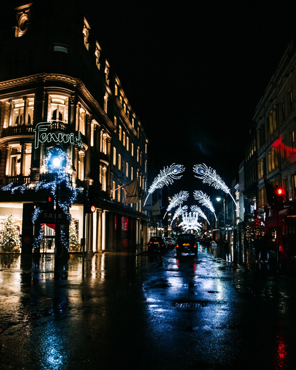 Fenwick Bond Street with the peacock themed Christmas lights