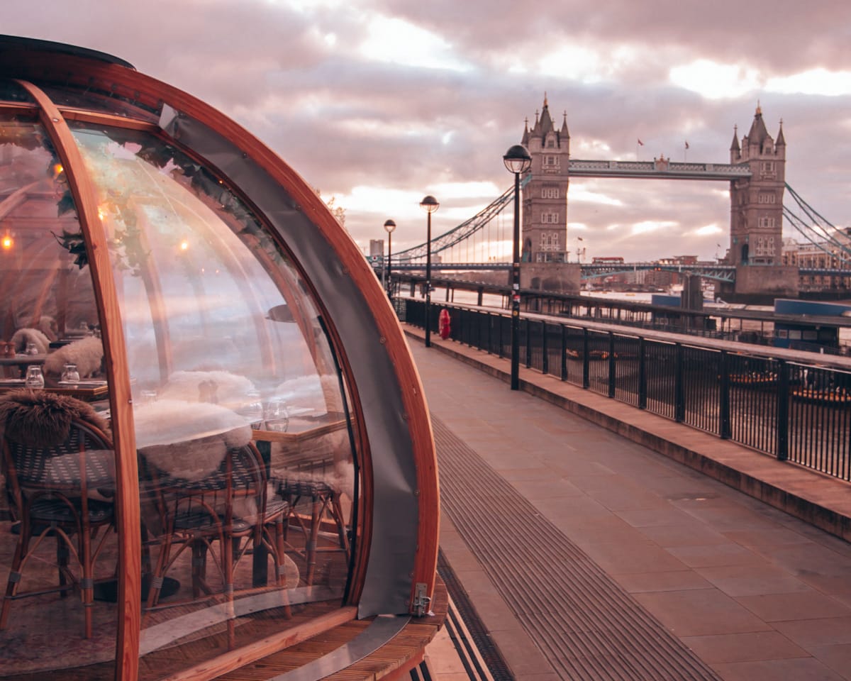 London's Coppa Club Tower Bridge igloos overlooking the famous Tower Bridge