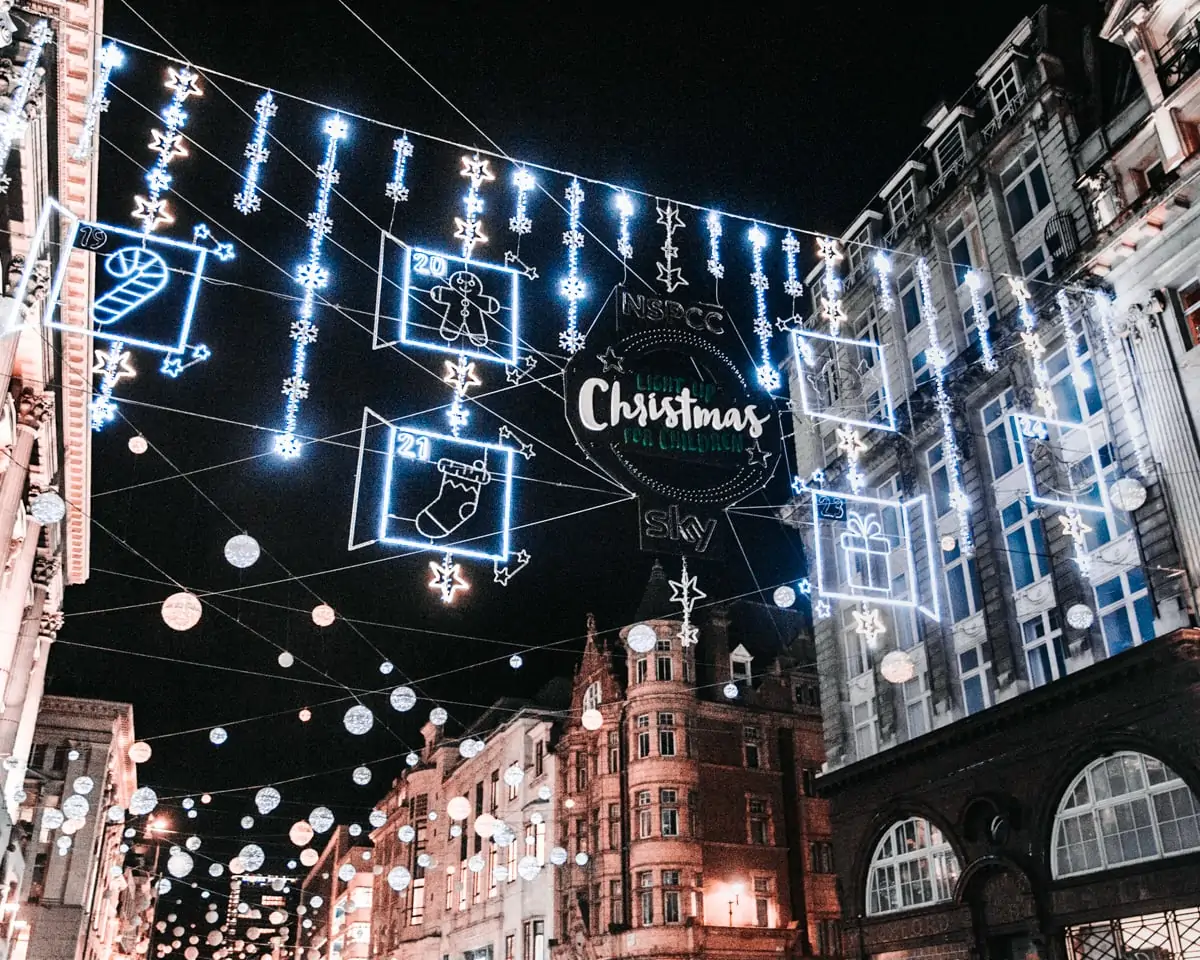 Oxford Street's Christmas lights at the intersection with Regent Street