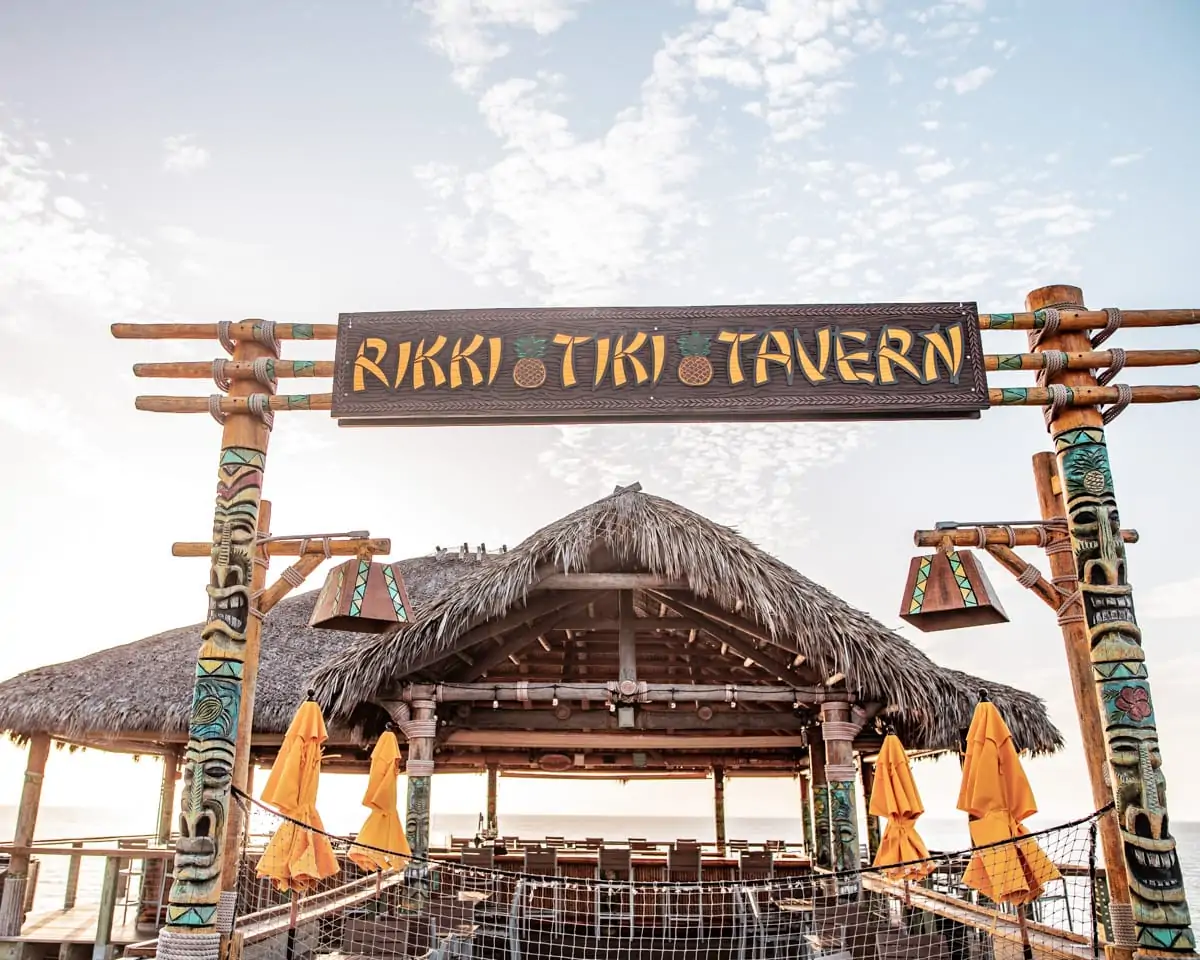 Rikki Tiki Tavern at the end of the Westgate Cocoa Beach Pier offers great food, drinks, and ocean views as it sits over the water.