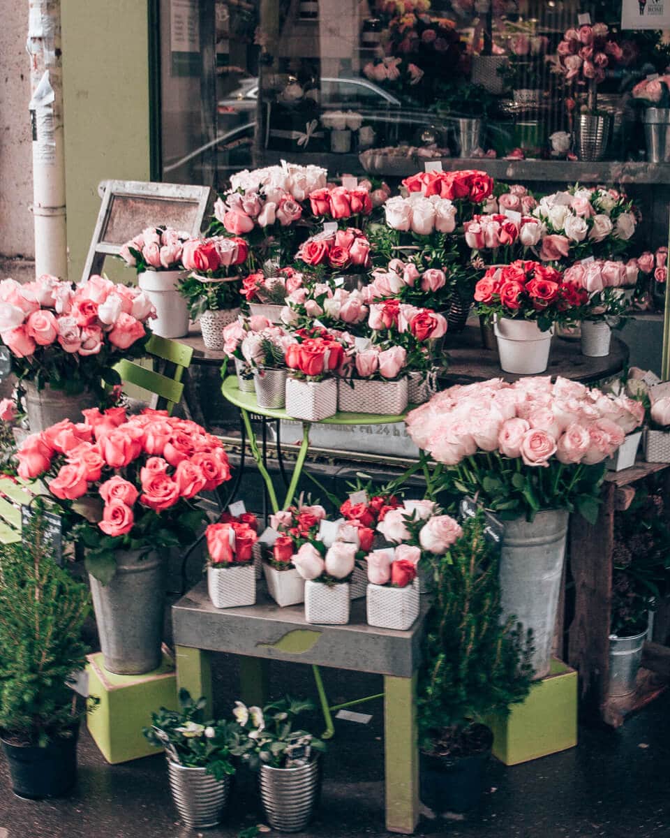 A flower shop in Paris on New Year's Eve. Find the best photo spots in Paris and a full guide to New Year's in Paris here.