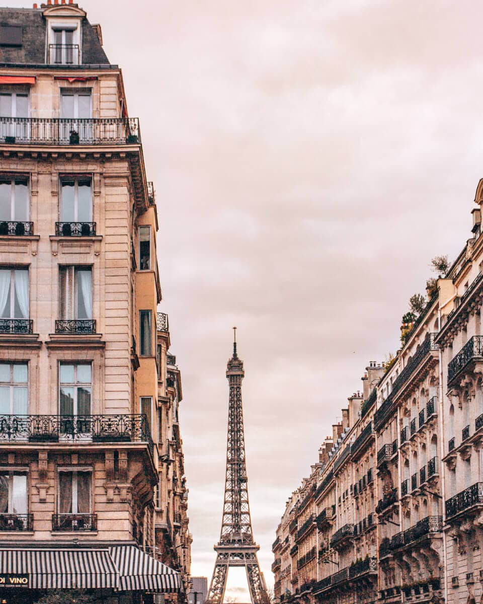 The Eiffel Tower from Place de Mexico in Paris. Find the best Eiffel Tower photo spots and a guide to New Year's in Paris here.
