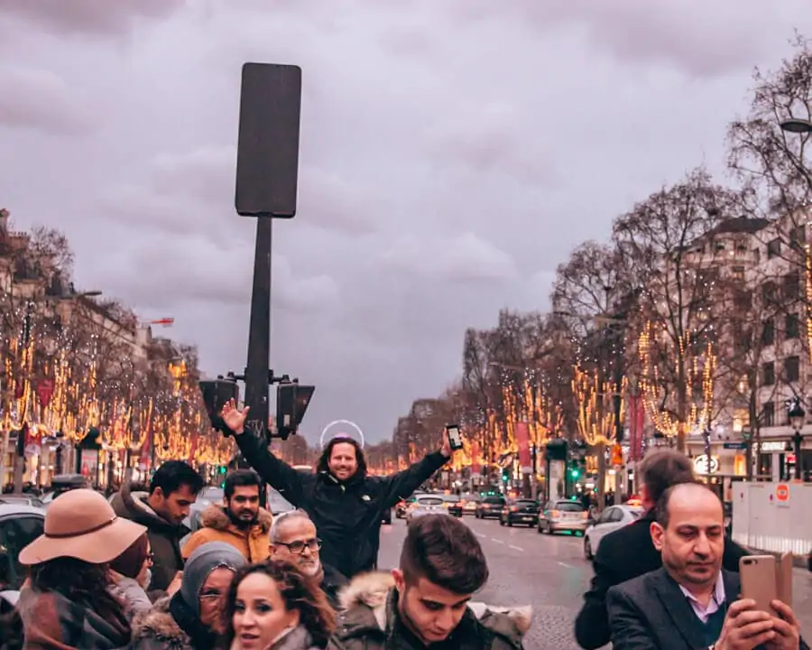 The crowd on Champs Elysees in Paris in winter