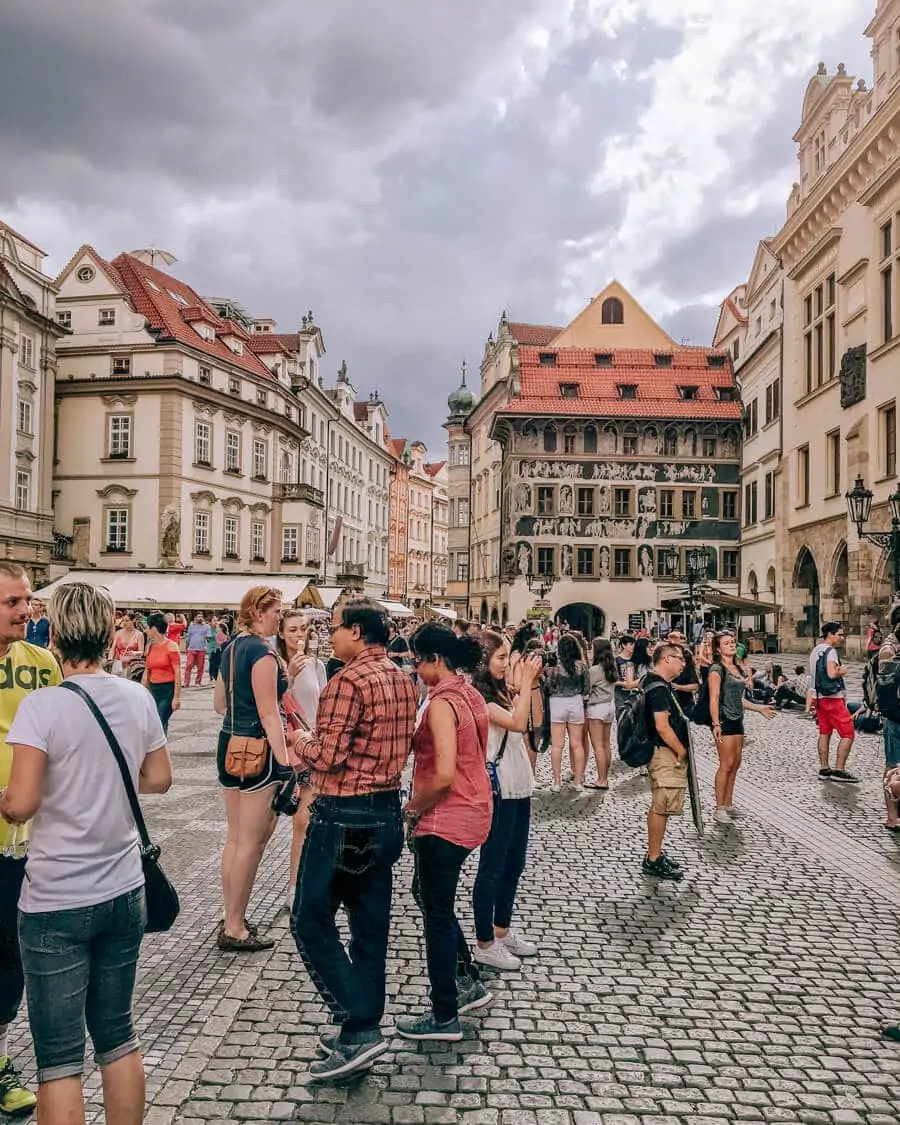 People walking the streets of Prague, Czech Republic