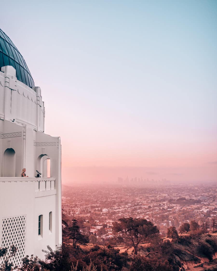 Griffith Observatory and the view of Los Angeles at sunrise