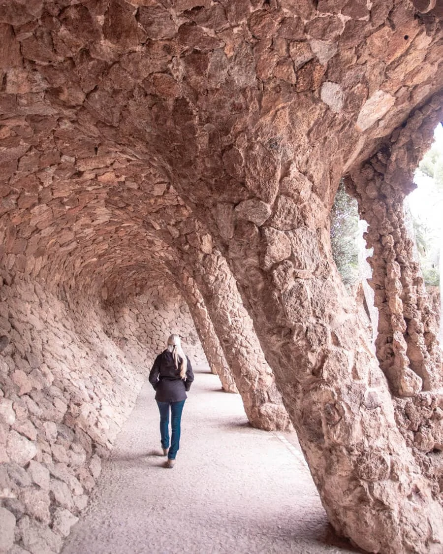 The Laundry Room Portico in Park Guell is a curved walkway popular in Instagram photos