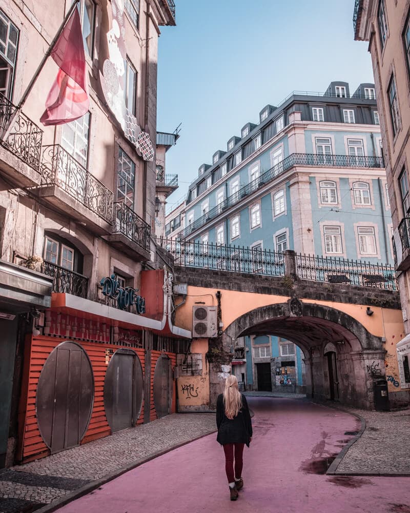 Pink Street in Lisbon, Portugal