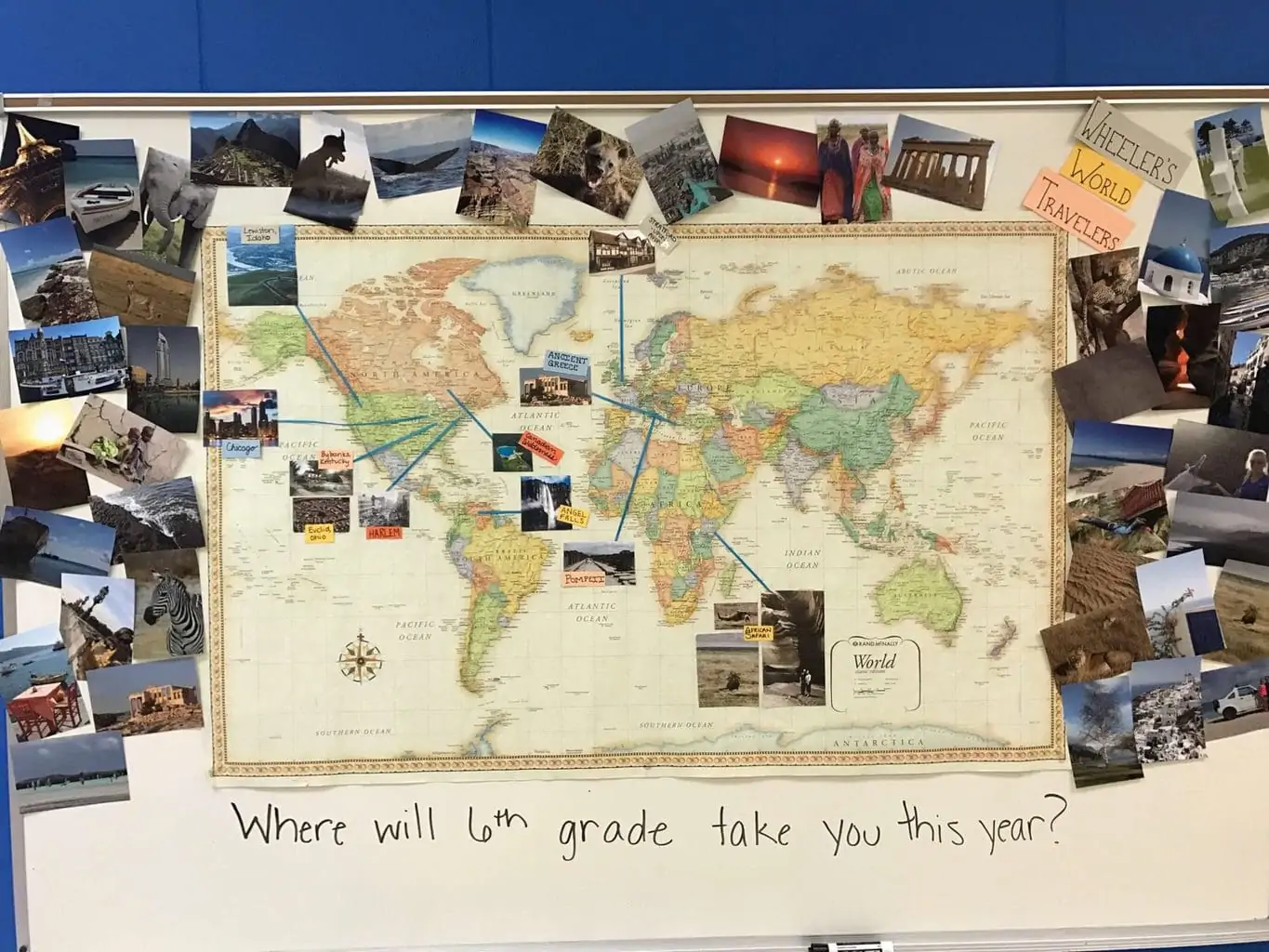 My travel pictures and classroom map for sixth grade Language Arts