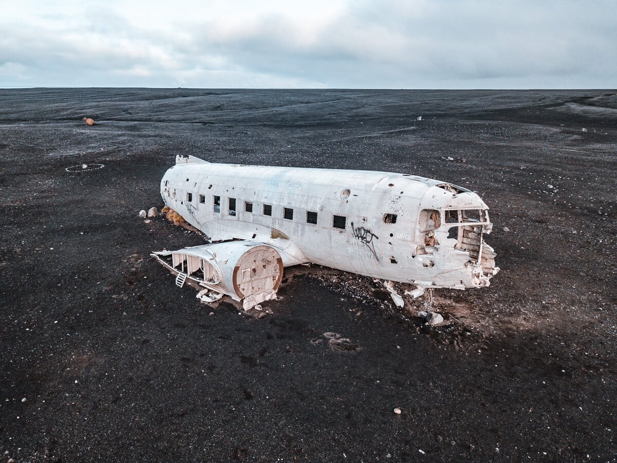 A drone shot of the Iceland plane crash
