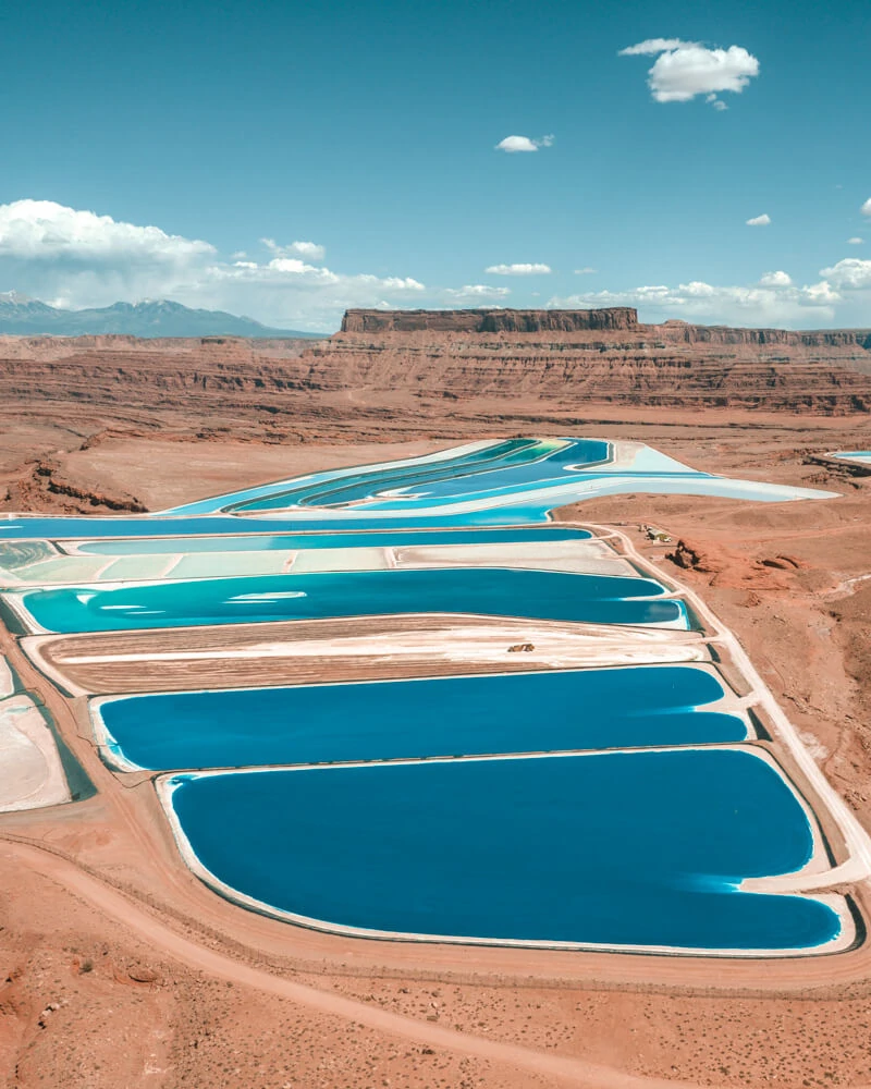 bright blue pools in moab at the potash ponds