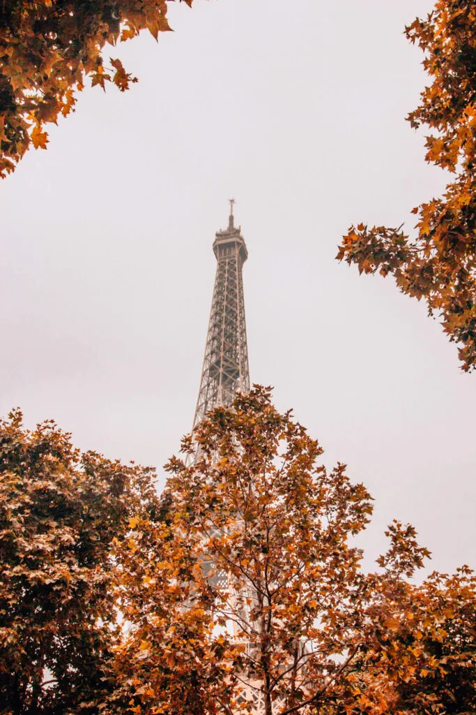 Eiffel Tower in fall from Parc du Champ de Mars