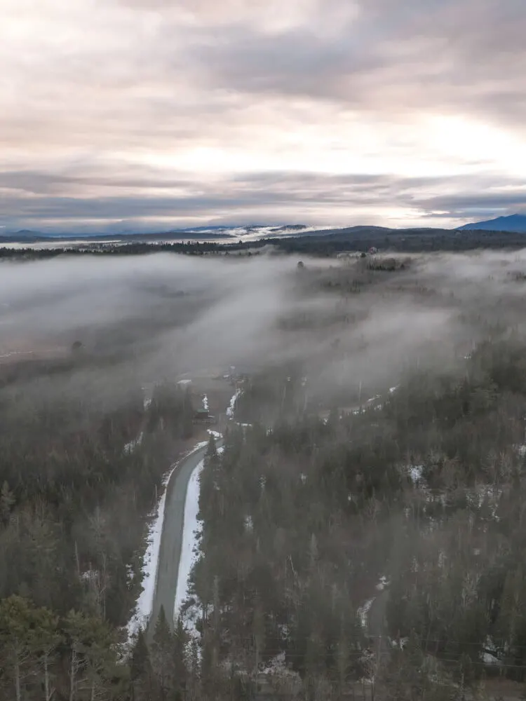 Drone shot of White Mountains new hampshire