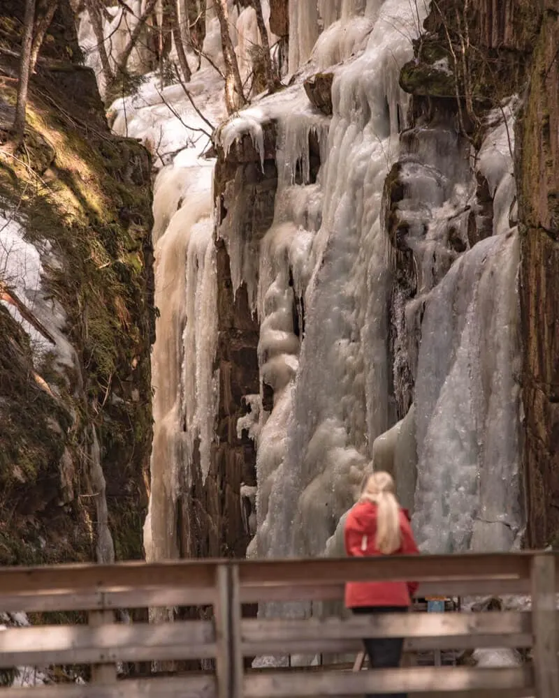 Frozen Flume Gorge in winter in New hampshire