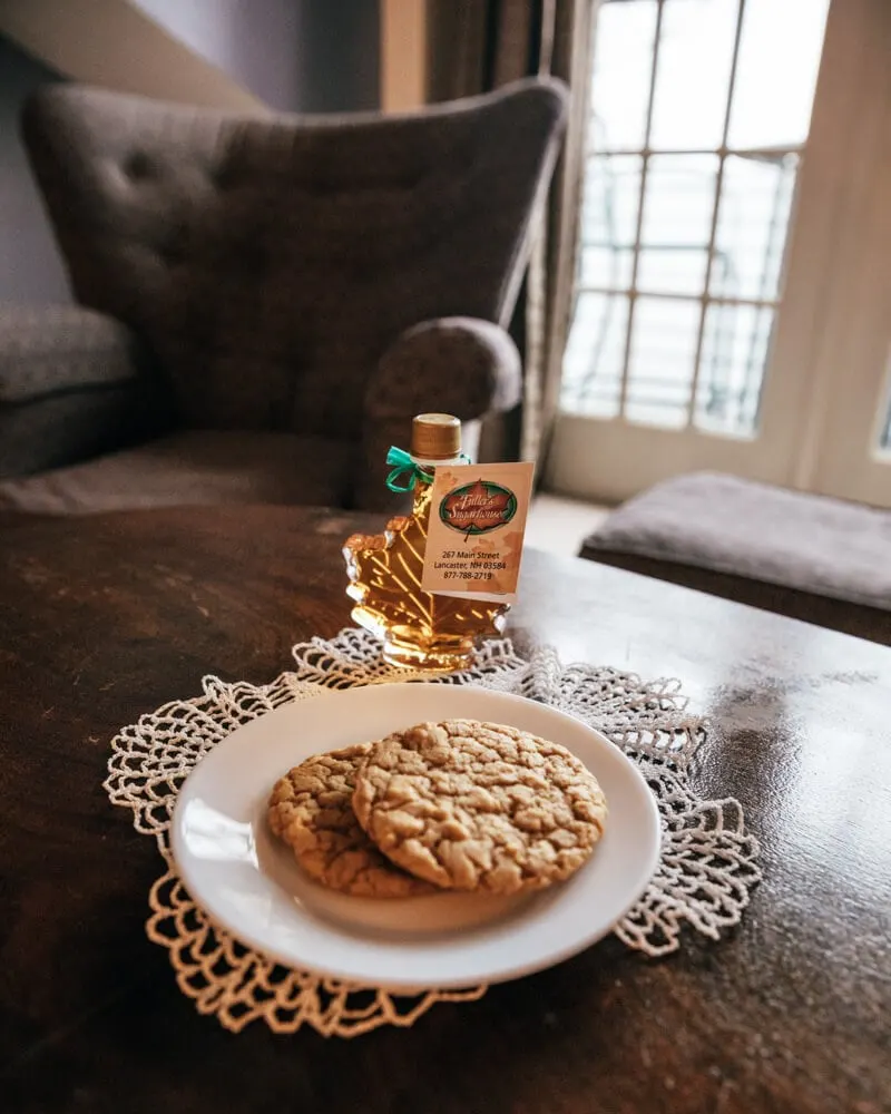 Adair Inn welcome gift of maple cookies and maple syrup