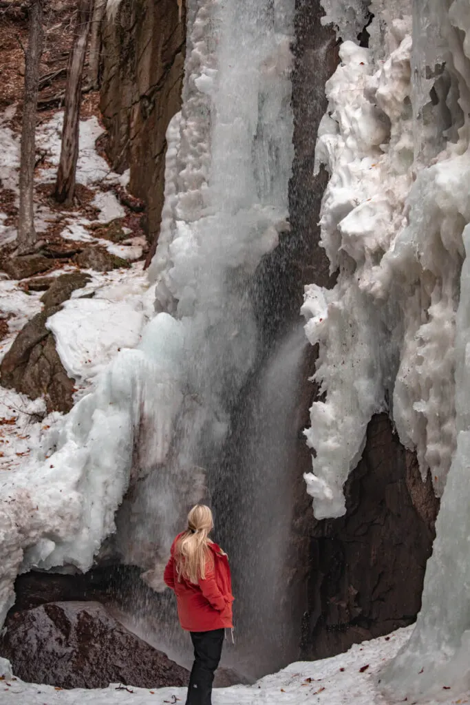 champney falls in winter is one of the best waterfalls in new hampshire