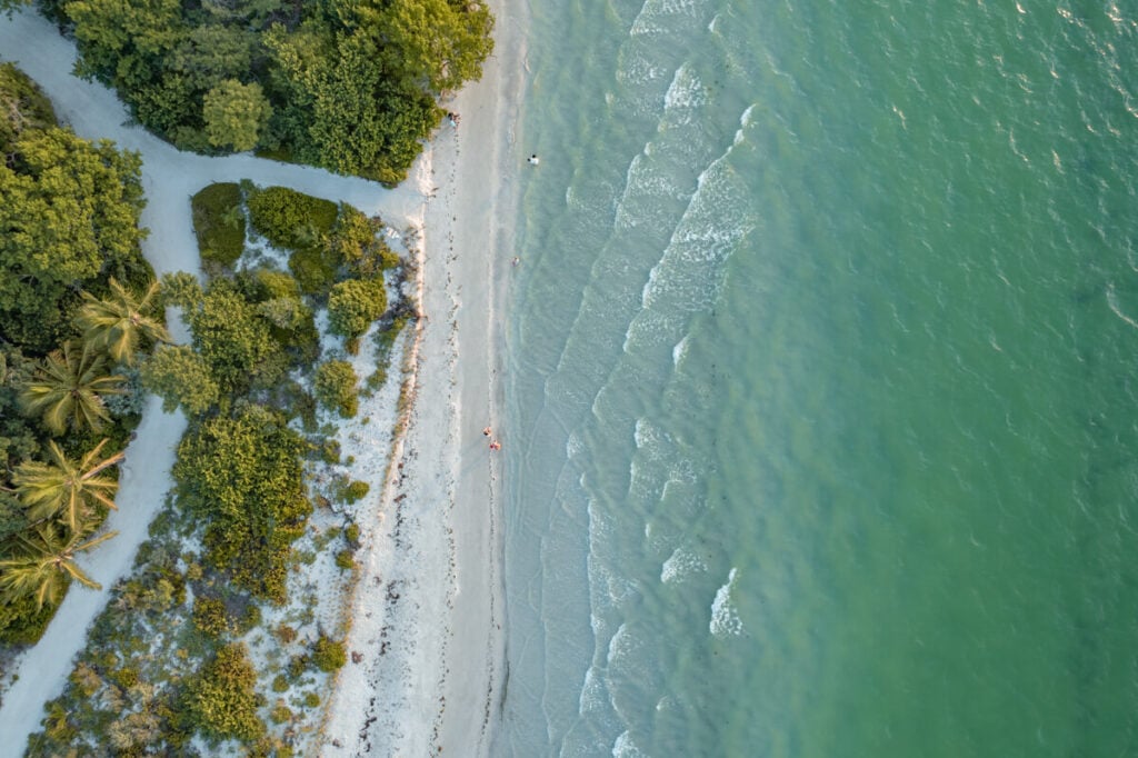 Drone shot of Sanibel Lighthouse beach
