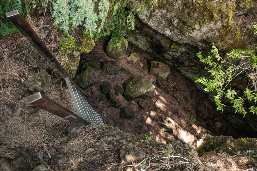 This ladder is how to get into Skylight Cave near Sisters Oregon