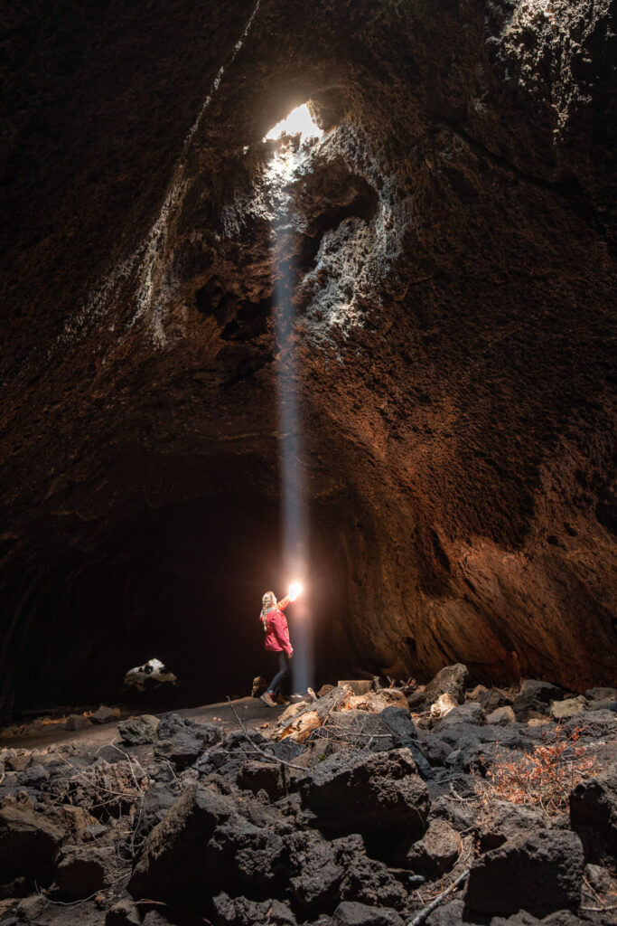 woman in skylight cave oregon